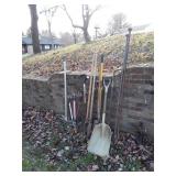 Long Handle Tools, several dirt Shovels, drywall