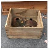 Early 21" wood Shipping box with 5 tin lamp