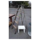2pc Lot, 5ft wood Step Ladder and 15" wood step