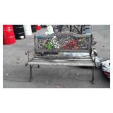 Park Bench, cast legs and back insert, weathered