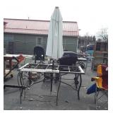 3pc Outdoor Table Lot, wrought iron with lattice