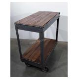 Wood shelved metal two tier utility cart,