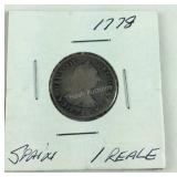 1778 Spanish 1 reale silver coin