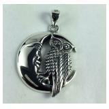 Sterling silver owl and moon pendant