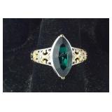 Emerald crystal Swarovski solitaire ring yellow