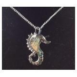 Abalone shell black Austrian crystal seahorse