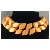 Golden wooden beaded double row necklace 38-32in