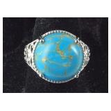 Mojave blue turquoise ring size 6 platinum bond