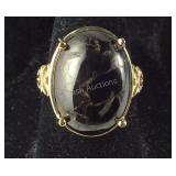 Size 6 Silver shungite solitaire ring yellow gold