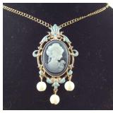Gray cameo simulated pearl Austrian crystal