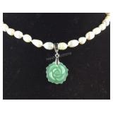 18-20in freshwater pearl necklace and green