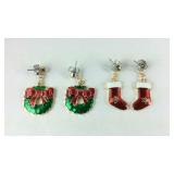 2 pair Christmas theme Austrian crystal enameled