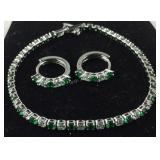 Simulated emerald and CZ huggie Earrings and 7in