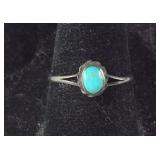 Petite Turquoise Ring, Sterling Silver, 0.8