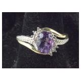 2-Tone 925 & 10K Amethyst & Genuine Diamond Ring,