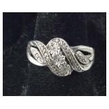 3-Stone Genuine Diamond Engagement Ring, Sterling