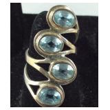 Unique Design Blue Topaz Cluster Ring, Sterling
