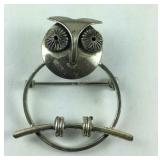 Beau Sterling Owl Pin/Brooch, Sterling Silver,