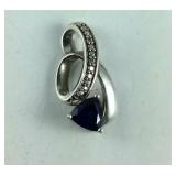 Trillion Cut Sapphire & CZ Pendant, Sterling