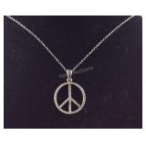 Genuine Diamond Peace Symbol Necklace, Sterling