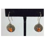 Vintage Amber Earrings, Sterling Silver, 4.4