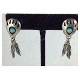 Turquoise Bear Claw Symbol Stud Dangle Earrings,