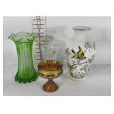 Vases, crystal, glass and porcelain, four from 5"