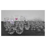 Glassware, stemmed glasses, pitcher, vases, etc.