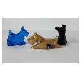 Three glass Scottish Terrier figurines