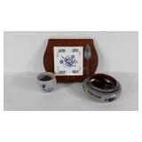 Cheese board and two stoneware bowls