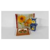 Sunflower decor, vase, trivet and glass tray