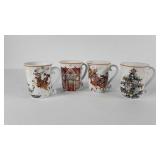 Four Williams-Sonoma Christmas design coffee mugs