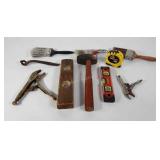 Tools, brushes, levels, vice grips, etc.