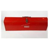Duplex metal toolbox, filled with tools, staples,