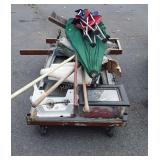 Skid lot of lamp bases, umbrella,  rug, yard