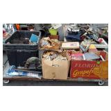 Skid of dishes,  books, tools,  metal ware,