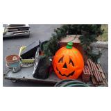 Skid of Christmas decor,  planters,  pumpkins,