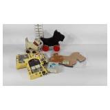 Scottish Terrier decor, pull toys, corkboard,
