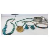 Turquoise stone jewelry with chip earrings,