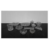 Clear glass group, includes biscuit holder,