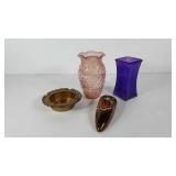 Decor, glass vases, ceramic wall pocket and brass