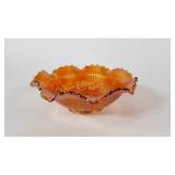 Carnival glass 8" bowl with windmill design,