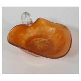 Carnival glass handled nappy