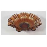 Carnival glass bowl with crimp and ruffle edge,