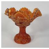 Carnival glass punch bowl and stand, 10" across x