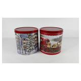 Two holiday popcorn tins