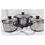 Kitchenwares, three revereware pots
