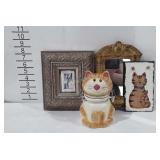 Home decor, includes small cat canister, cat wall