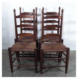 Four ladder back chairs with woven seats, seats