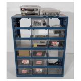 Hardware storage organizer full of hardware, some
